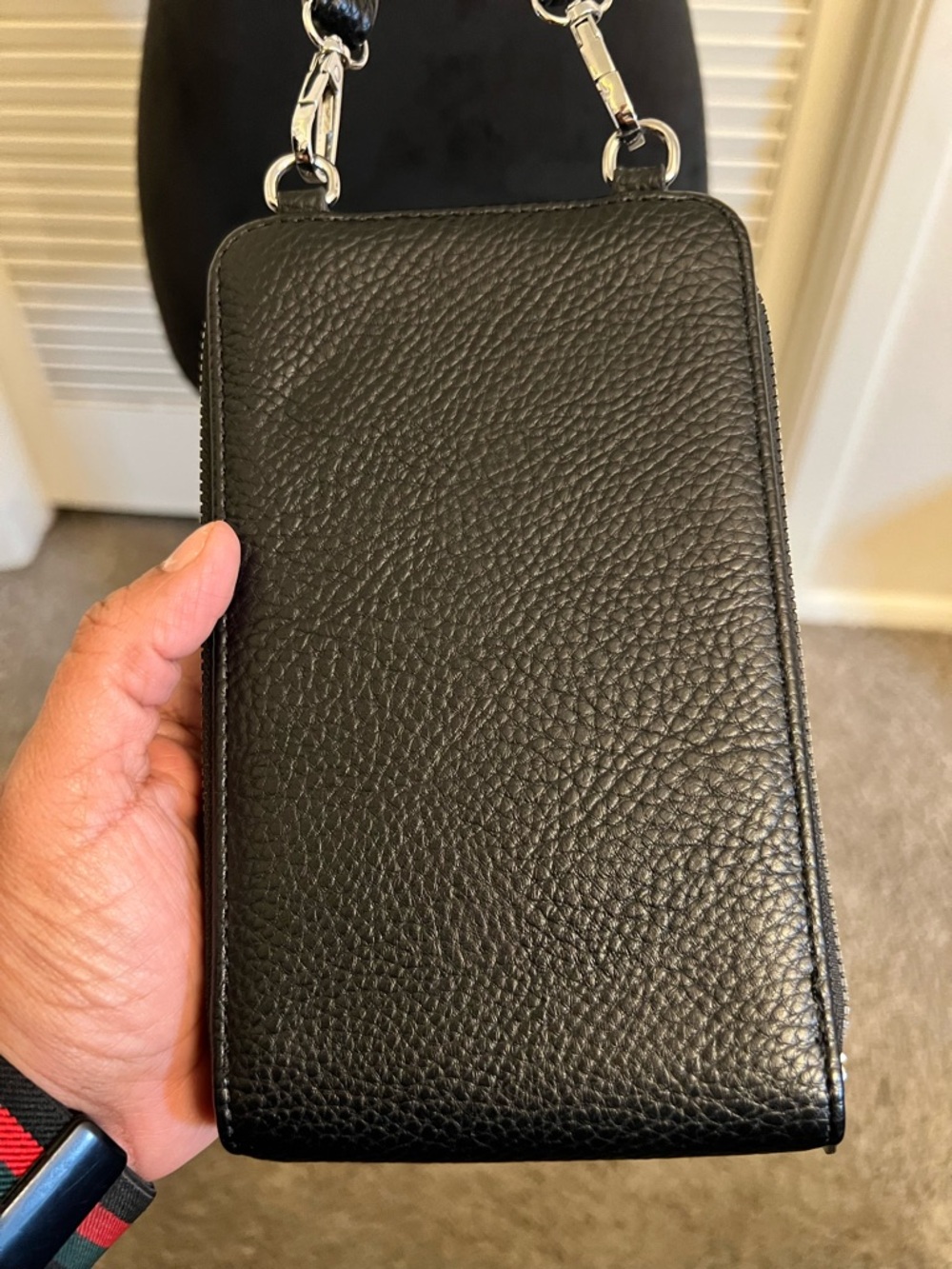 Black Pebbled Leather Crossbody Phone Bag - Picture 3 of 7